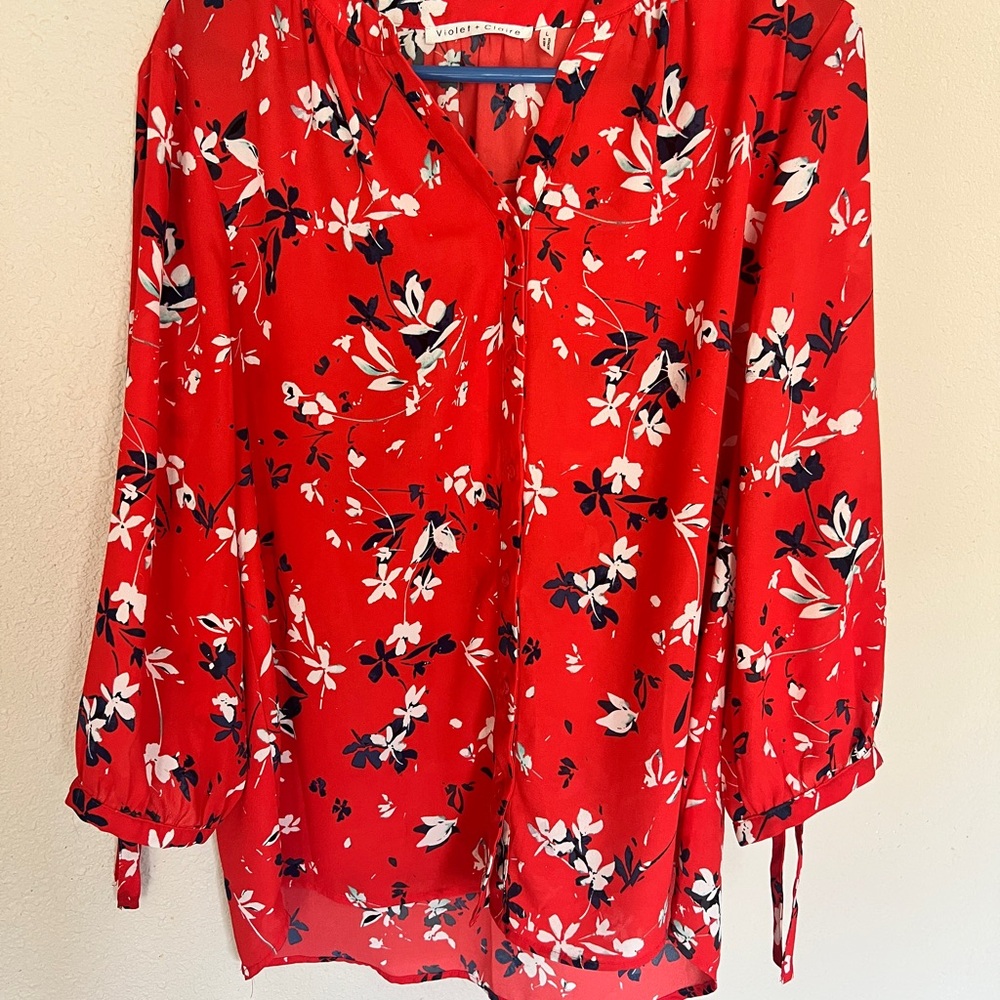 Violet & Claire Red Floral Blouse